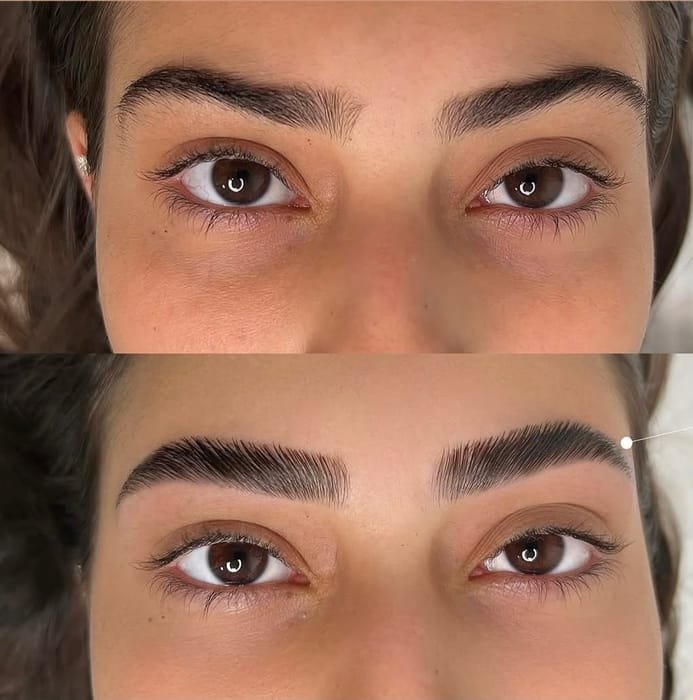 Antes e depois de brow lamination